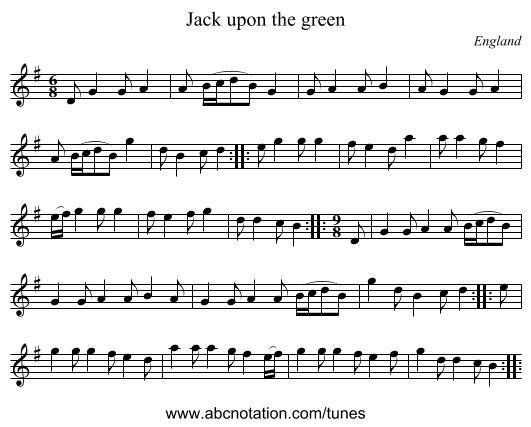 Jack upon the green - staff notation