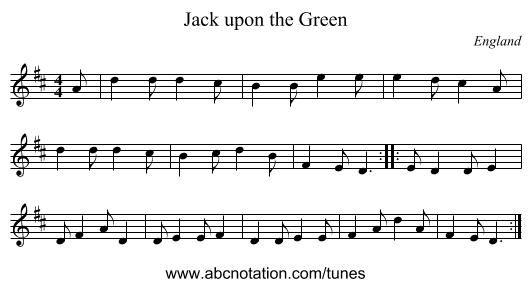 Jack upon the Green - staff notation