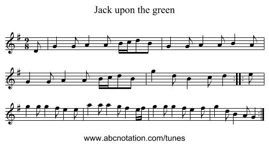 Jack upon the green - staff notation