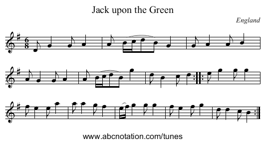 Jack upon the Green - staff notation