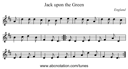 Jack upon the Green - staff notation