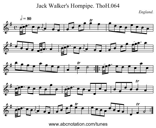 Jack Walker's Hornpipe. ThoH.064 - staff notation