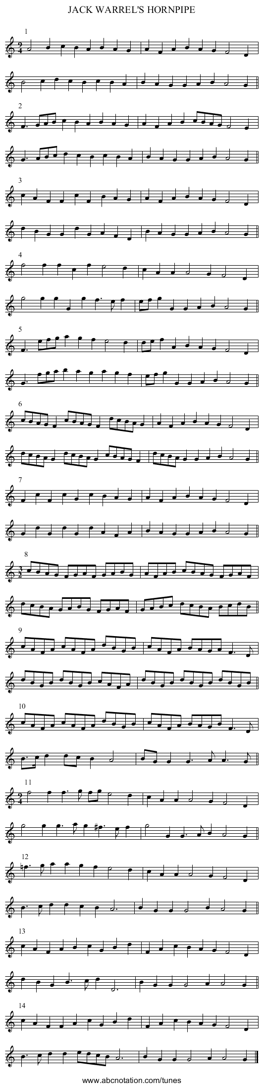 JACK WARREL'S HORNPIPE - staff notation