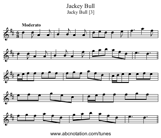Jackey Bull - staff notation