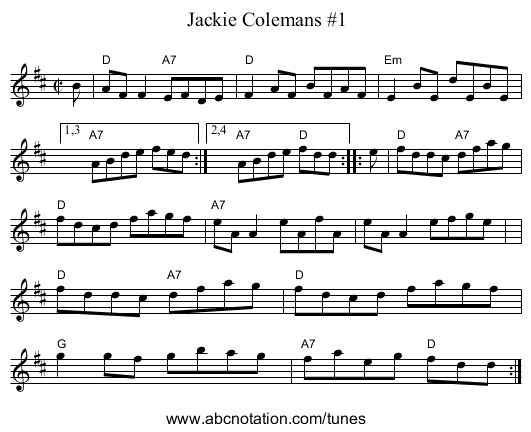 Jackie Colemans #1 - staff notation
