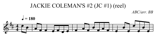 JACKIE COLEMAN'S #2 (JC #1) (reel) - staff notation