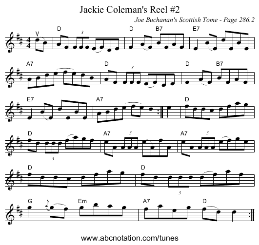 Jackie Coleman's Reel #2 - staff notation
