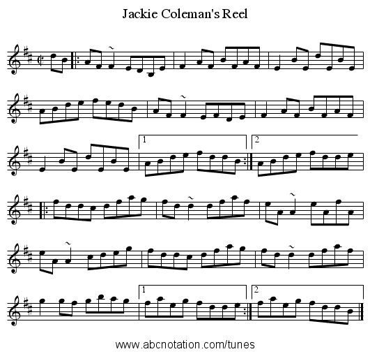 Jackie Coleman's Reel - staff notation
