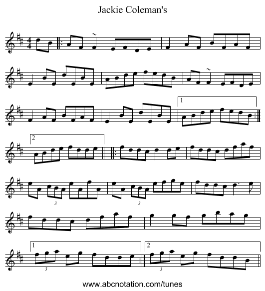 Jackie Coleman's - staff notation