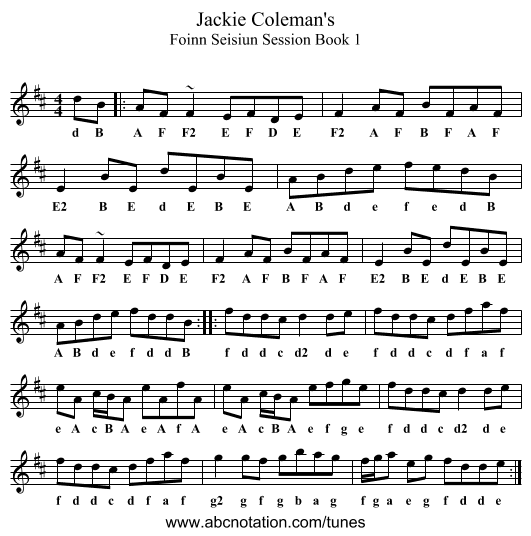 Jackie Coleman's - staff notation