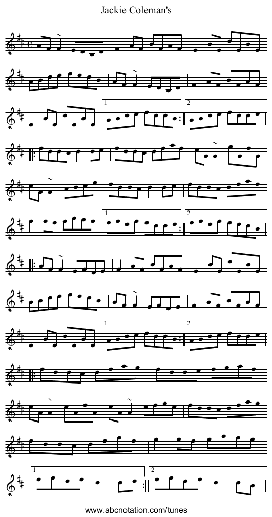Jackie Coleman's - staff notation