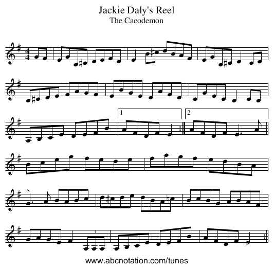 Jackie Daly's Reel - staff notation