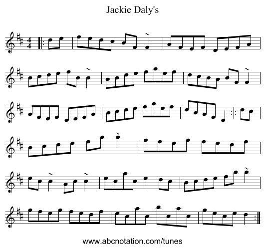 Jackie Daly's - staff notation