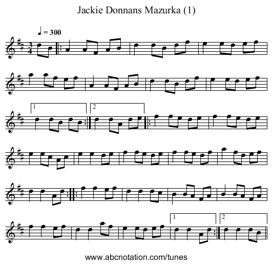 Jackie Donnans Mazurka (1) - staff notation