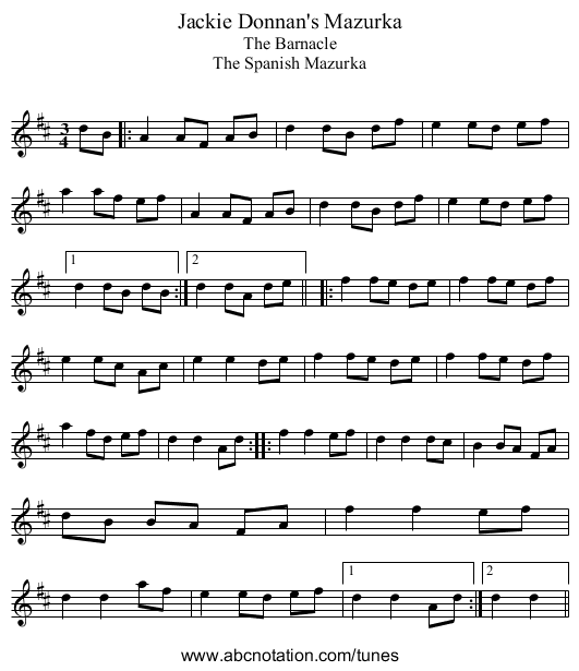 Jackie Donnan's Mazurka - staff notation