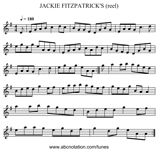 JACKIE FITZPATRICK'S (reel) - staff notation