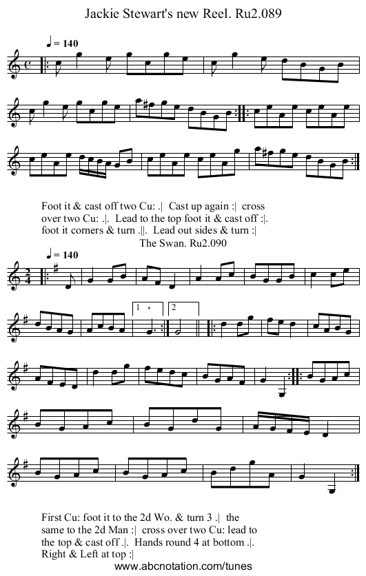 Jackie Stewart's new Reel. Ru2.089 - staff notation