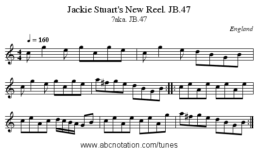 Jackie Stuart's New Reel. JB.47 - staff notation