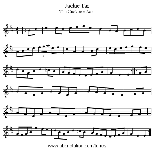 Jackie Tar - staff notation