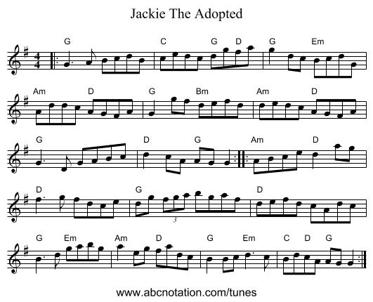 Jackie The Adopted - staff notation