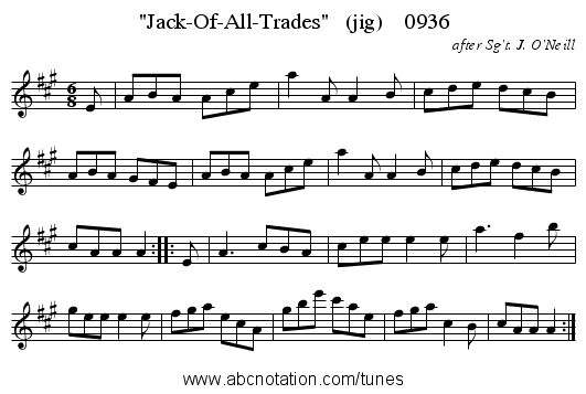 Jack-Of-All-Trades   (jig)    0936 - staff notation