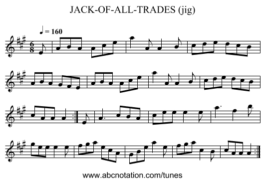 JACK-OF-ALL-TRADES (jig) - staff notation