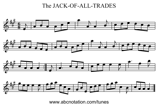 JACK-OF-ALL-TRADES, The - staff notation