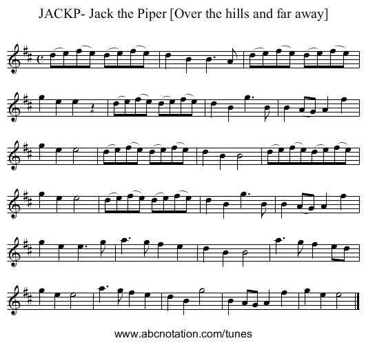 JACKP- Jack the Piper [Over the hills and far away] - staff notation