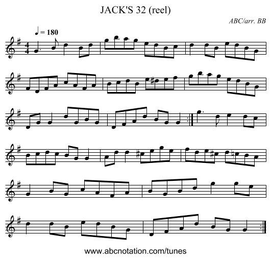 JACK'S 32 (reel) - staff notation