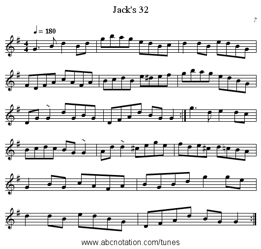 Jack's 32 - staff notation