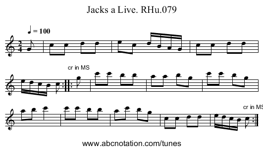 Jacks a Live. RHu.079 - staff notation
