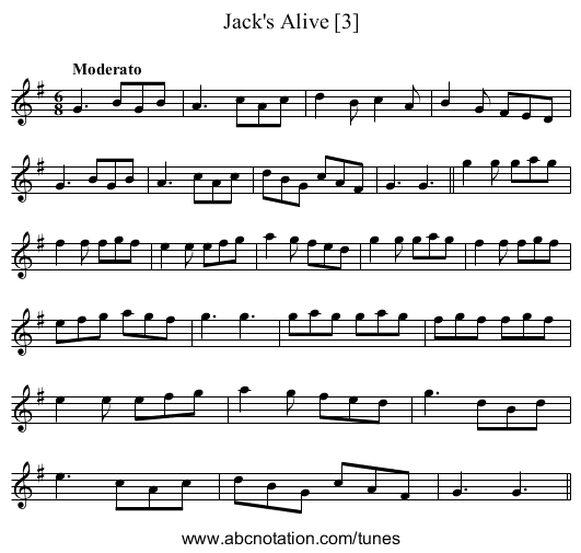 Jack's Alive [3] - staff notation