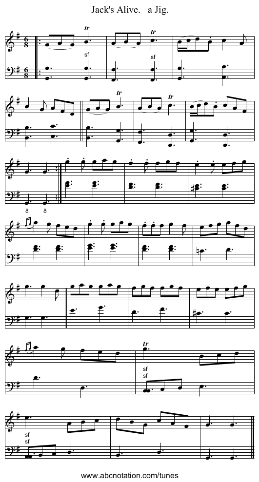 Jack's Alive.   a Jig. - staff notation