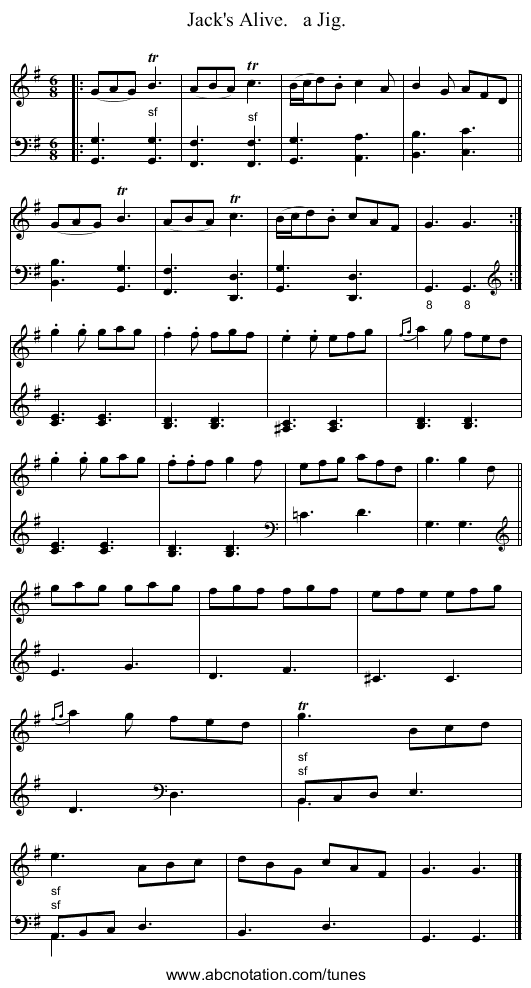 Jack's Alive.   a Jig. - staff notation