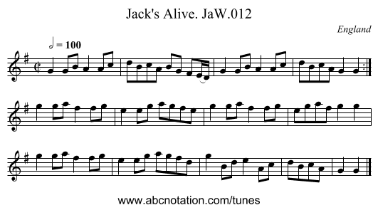 Jack's Alive. JaW.012 - staff notation