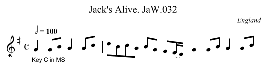 Jack's Alive. JaW.032 - staff notation