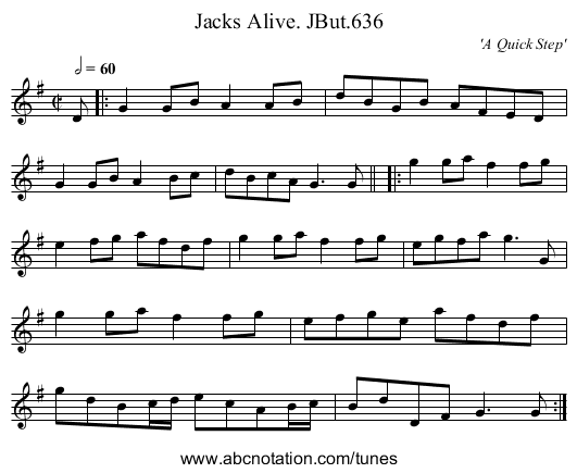 Jacks Alive. JBut.636 - staff notation