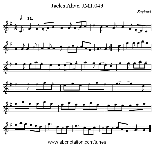 Jack's Alive. JMT.043 - staff notation