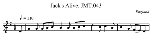 Jack's Alive. JMT.043 - staff notation