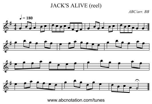 JACK'S ALIVE (reel) - staff notation