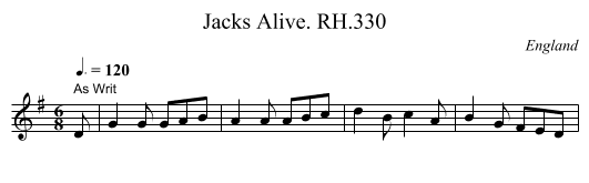 Jacks Alive. RH.330 - staff notation