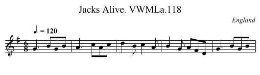 Jacks Alive. VWMLa.118 - staff notation
