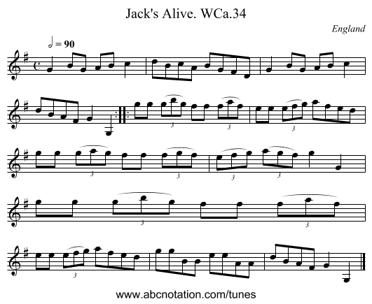 Jack's Alive. WCa.34 - staff notation