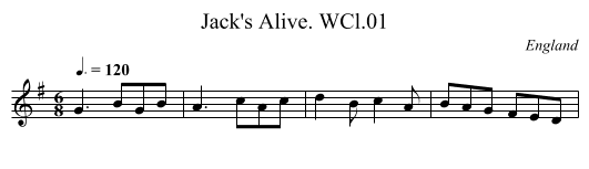 Jack's Alive. WCl.01 - staff notation