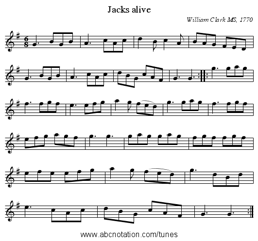 Jacks alive - staff notation