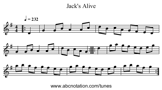 Jack's Alive - staff notation