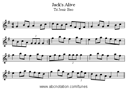 Jack's Alive - staff notation