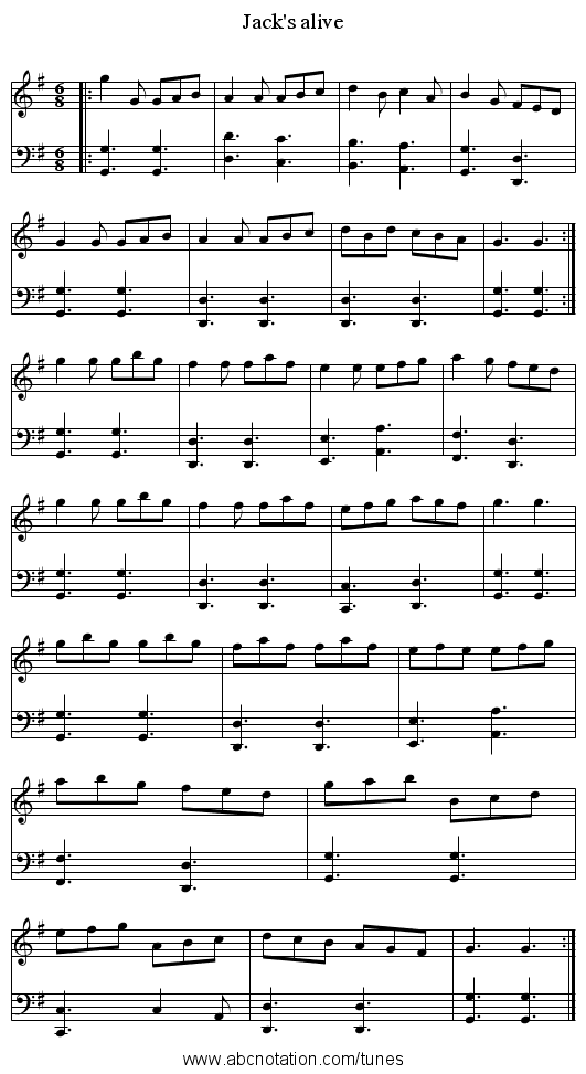 Jack's alive - staff notation