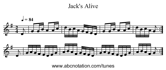 Jack's Alive - staff notation