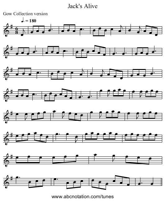 Jack's Alive - staff notation